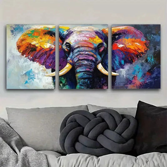 3pcs modern Colorful Elephant Wall Art Set Canvas Framed 40x60cm - High Quality Print 100% Australian Made Wall Canvas Ready to Hang