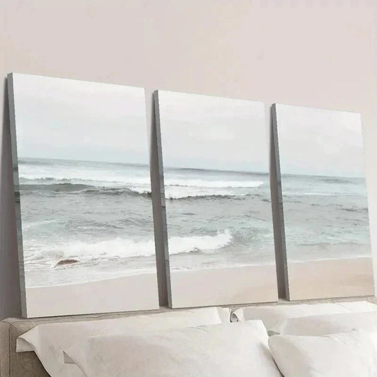3pcs Sunrise Ocean Waves Beach Landscape Wall Art Set Canvas Framed 40x60cm - High Quality Print 100% Australian Made Wall Canvas Ready to Hang