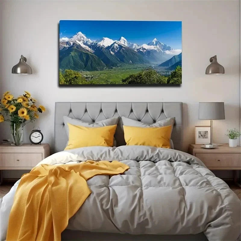 Snow-Capped Mountain Aesthetic Wall Art Canvas Office Home Room Framed 80x45cm