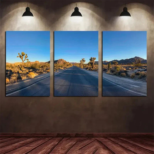 3pcs Desert Road Blue Sky Mountain Metal Print Ready to Hang Art