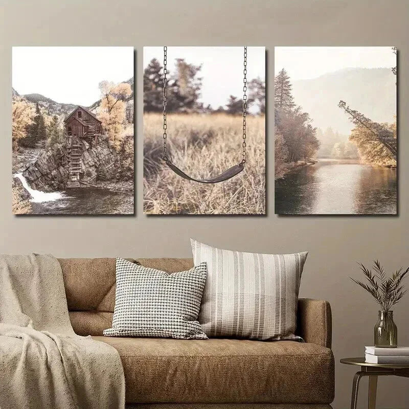 3pcs Beautiful Natural River Landscape Decor Wall Art Set Canvas Framed 40x60cm - High Quality Print 100% Australian Made Wall Canvas Ready to Hang