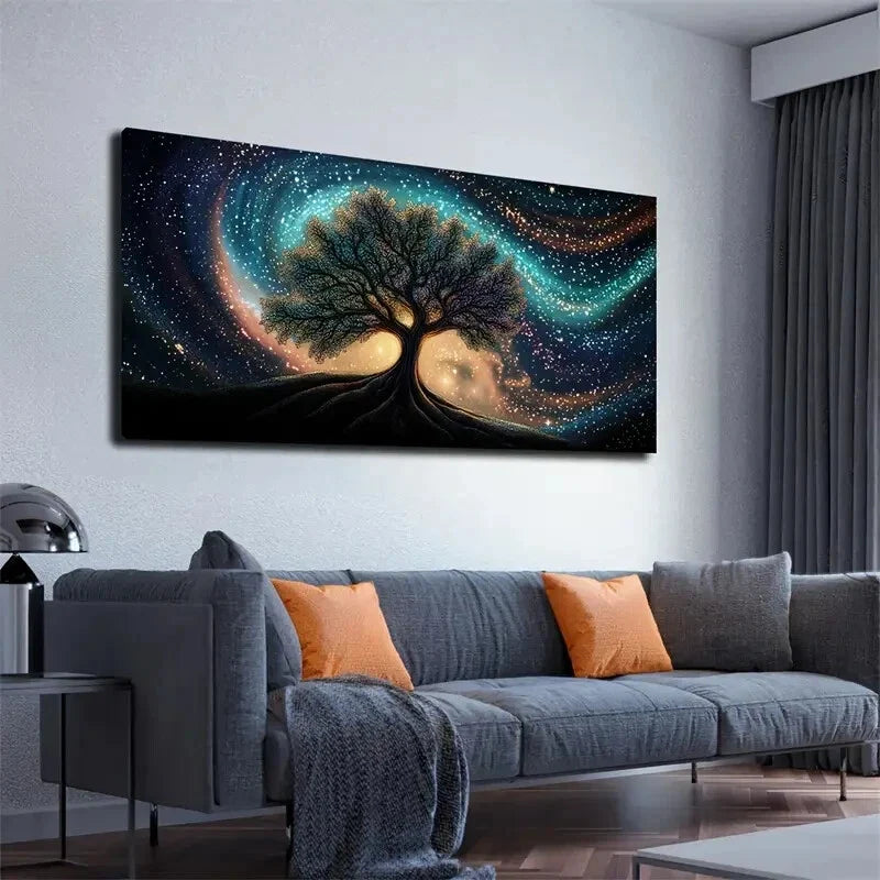 Tree of Life & Cosmic Galaxy Wall Art canvas office home room framed 120x60cm
