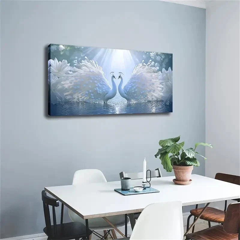 Realistic White Peacocks Wall Art Canvas Office Home Room Framed 120x60cm