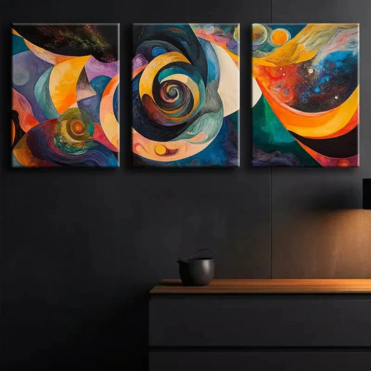 3pcs Colorful Abstract Swirl Painting Perfect Wall Art Set Canvas Framed 40x60cm - High Quality Print 100% Australian Made Wall Canvas Ready to Hang