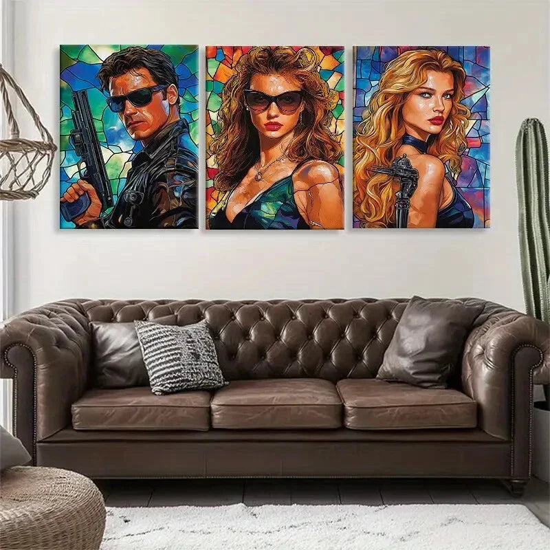 3pcs Iconic Characters Guns Glass Action Perfect Wall Art Set Canvas Framed 40x60cm - High Quality Print 100% Australian Made Wall Canvas Ready to Hang