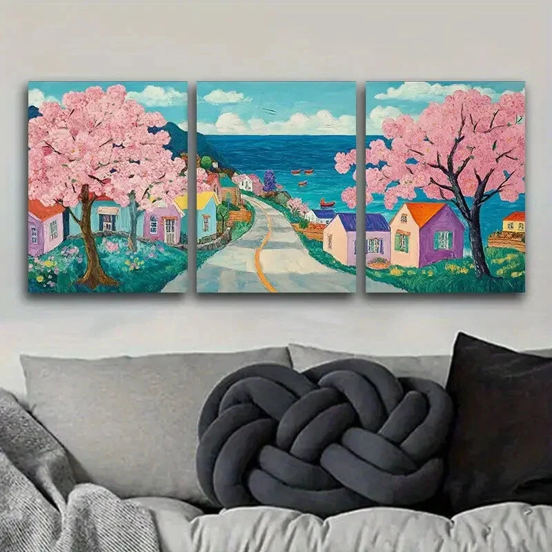 3pcs Cherry Blossom Serene Triptych, Metal Print Ready to Hang Art