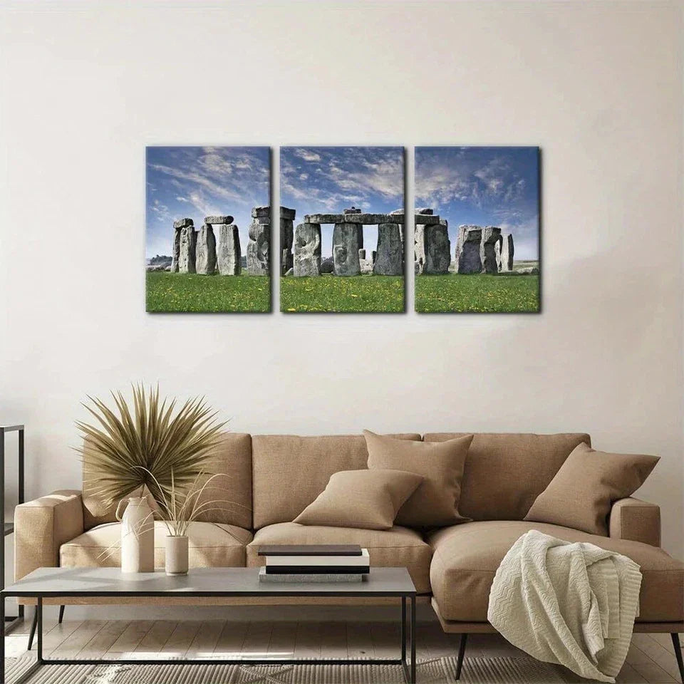 3pcs Beautiful Scenery Mysterious Stonehenge Metal Print Ready to Hang Art