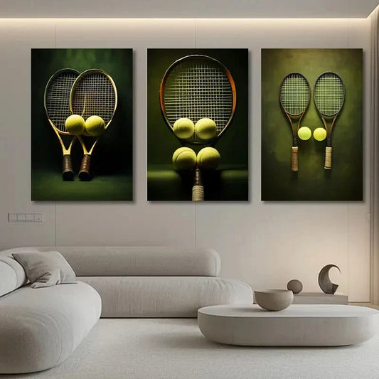 3pcs Light Green Tennis Ball Badminton Metal Print Ready to Hang Art