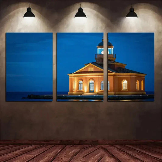 3pcs Lighthouse Brown Blue Theme Metal Print Ready to Hang Art