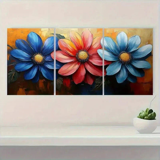 3pcs Vibrant Abstract Floral Colorful Modern Metal Print Ready to Hang Art