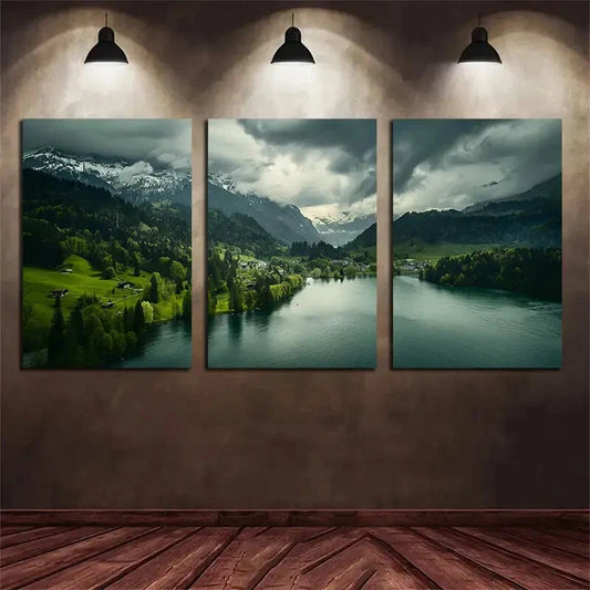 3pcs Scenic Lake Nature Mountain Metal Print Ready to Hang Art