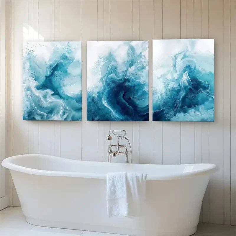 3pcs Fluid Abstract Ocean Waves Elegant Perfect Wall Art Set Canvas Framed 40x60cm - High Quality Print 100% Australian Made Wall Canvas Ready to Hang