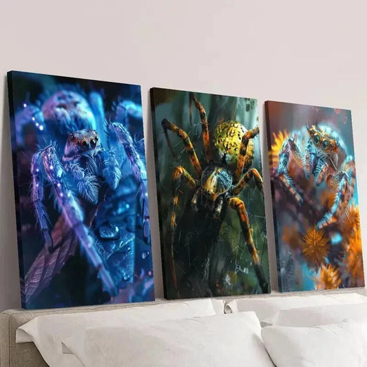 3pcs Blue Orange Illusion Spider Wall Art Set Canvas Framed 40x60cm - High Quality Print 100% Australian Made Wall Canvas Ready to Hang