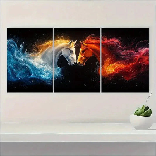 3pcs Abstract Horseheads Embrace Metal Print Ready to Hang Art