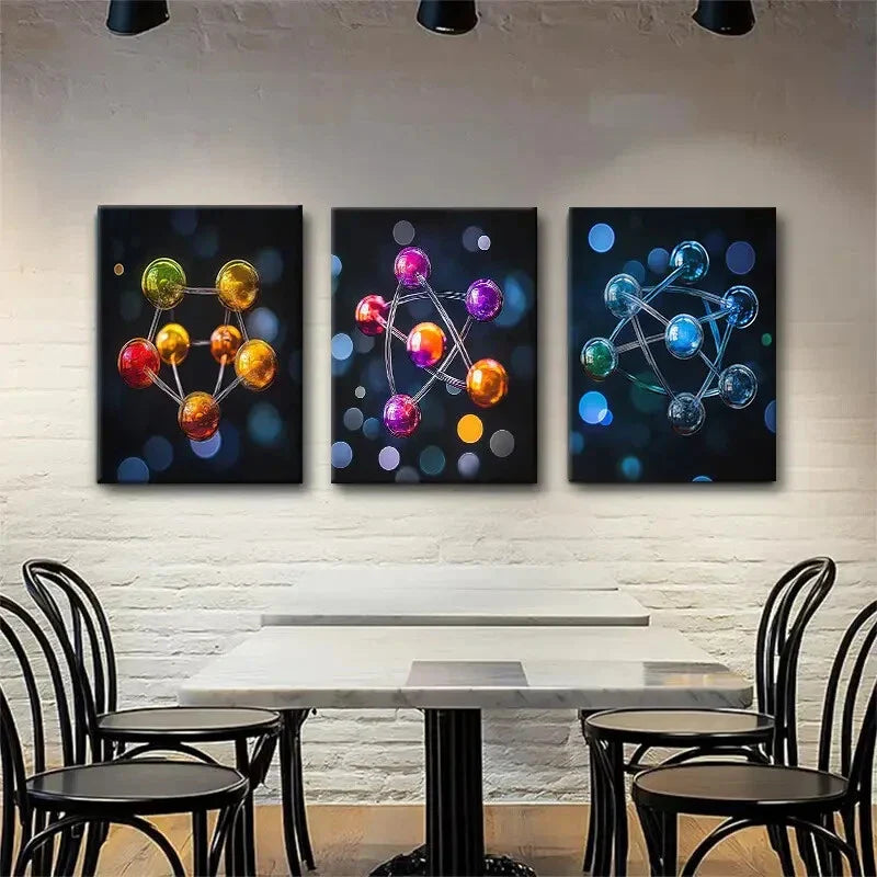 3pcs Vibrant Abstract Spheres Connected Perfect Wall Art Set Canvas Framed 40x60cm - High Quality Print 100% Australian Made Wall Canvas Ready to Hang