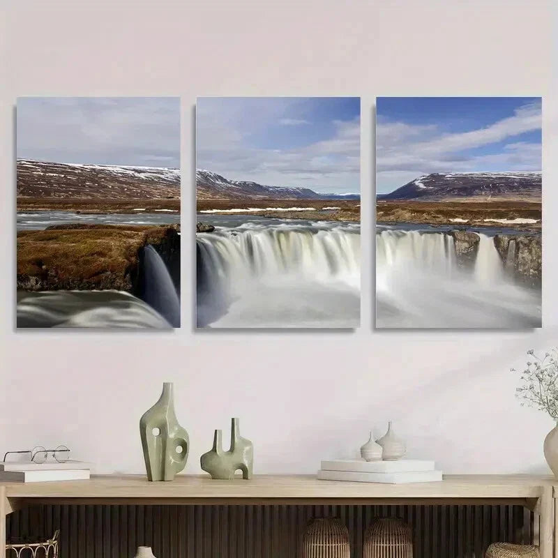 3pcs Flowing Water Over Rocky Landscape Metal Print Ready to Hang Art