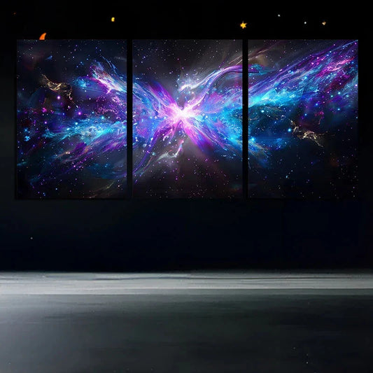 3pcs Nebula Stunning Purple Blue Metal Print Ready to Hang Art