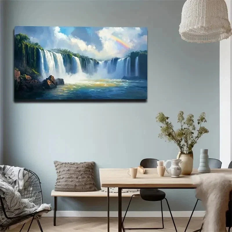 Stunning Rainbow Waterfall Wall Art Canvas Office Home Room Framed 80x45cm