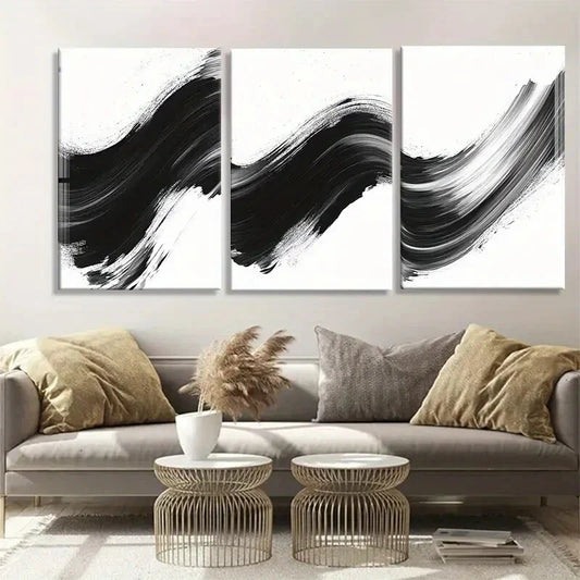 3pcs White Abstract Brushstroke Pattern Scene Wall Art Set Canvas Framed 40x60cm - High Quality Print 100% Australian Made Wall Canvas Ready to Hang
