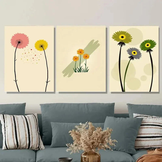 3pcs Modern Floral Elegant Daisy Metal Print Ready to Hang Art