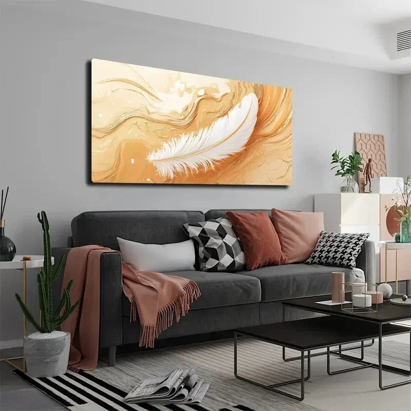 Realistic White Feather Wall Art canvas office home room framed 120x60cm