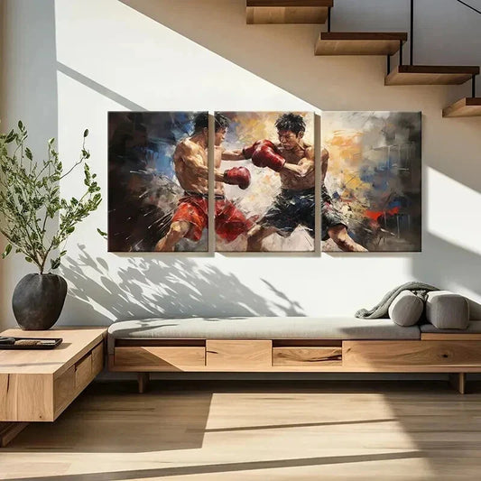 3pcs Intense Dynamic Boxing Matches Decor Wall Art Set Canvas Framed 40x60cm - High Quality Print 100% Australian Made Wall Canvas Ready to Hang