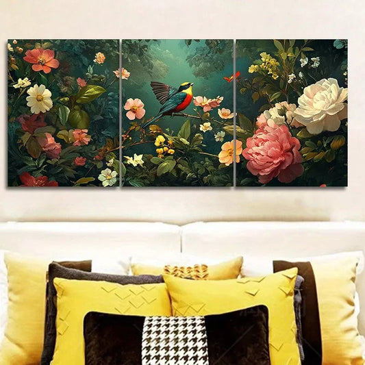 3pcs Coralline Floral Nature Birds Wall Art Set Canvas Framed 40x60cm - High Quality Print 100% Australian Made Wall Canvas Ready to Hang