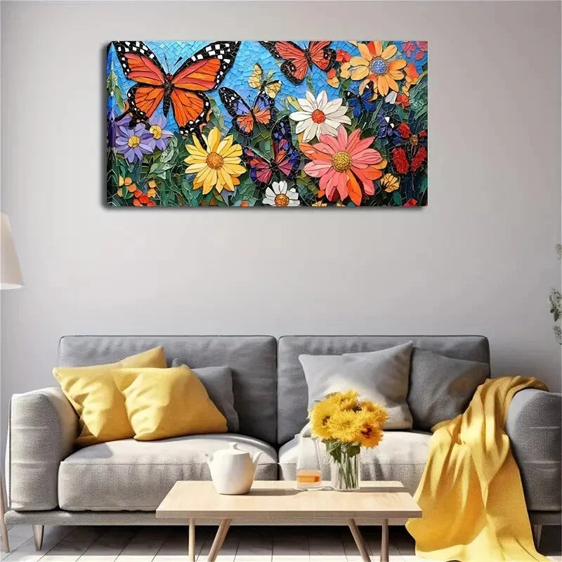 Colorful Flowers & Butterflies Wall Art Canvas Office Home Room Framed 120x60cm