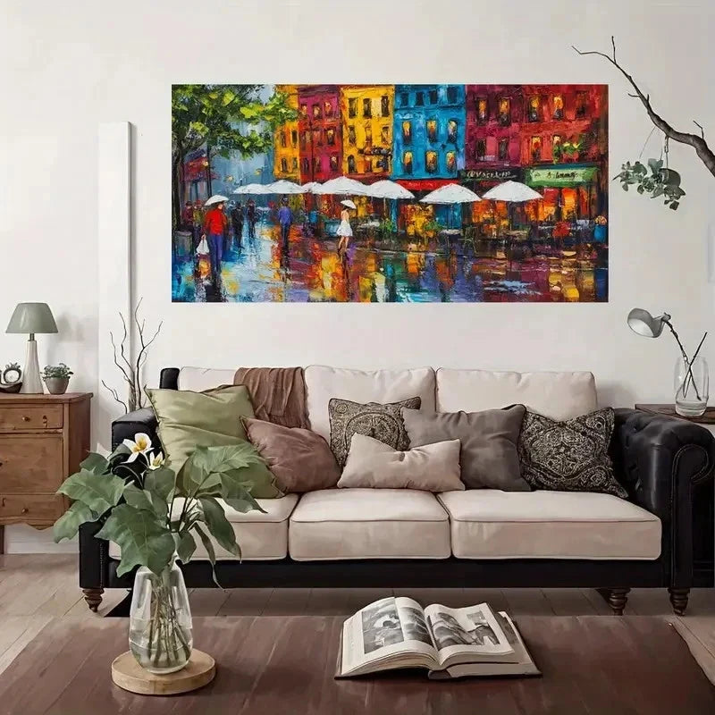 Rainy Cityscape Wall Art Canvas Office Home Room Framed 80x45cm