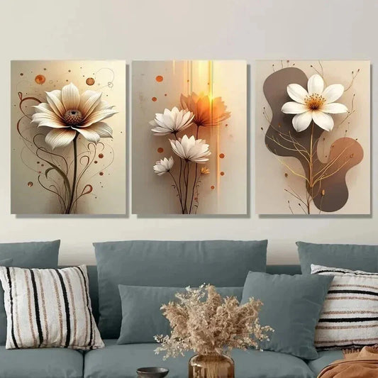 3pcs Vintage Floral Flower Painting white Wall Art Set Canvas Framed 40x60cm - High Quality Print 100% Australian Made Wall Canvas Ready to Hang