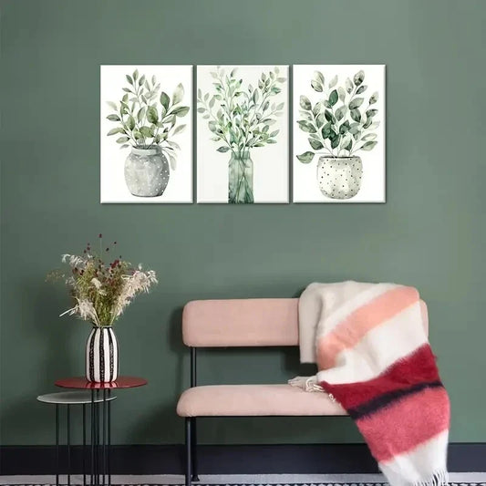 3pcs Green Plant Botanical Plant Metal Print Ready to Hang Art