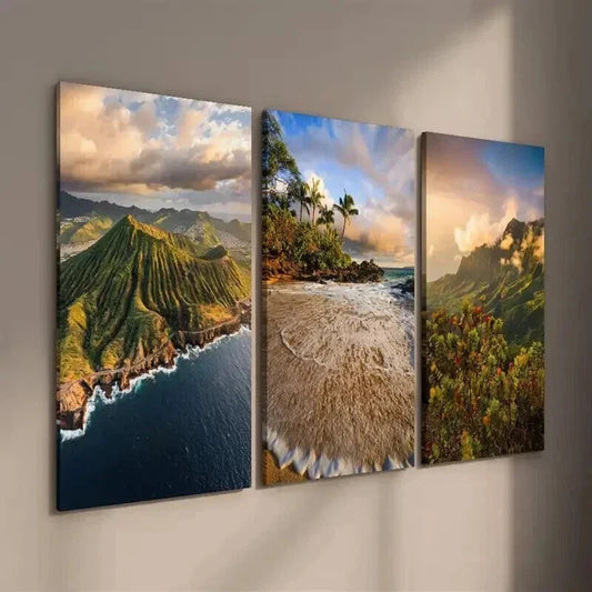 3pcs Hawaii Maui Beaches Oahu And Kauai Wall Art Set Canvas Framed 40x60cm - High Quality Print 100% Australian Made Wall Canvas Ready to Hang