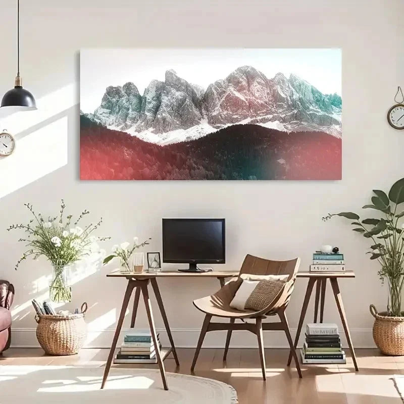 Capped Mountains During Daytime Wall Art Canvas Office Home Room Framed 80x45cm