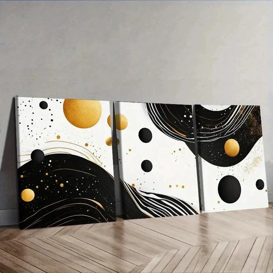 3pcs Flowing White and Golden Paintings Wall Art Set Canvas Framed 40x60cm - High Quality Print 100% Australian Made Wall Canvas Ready to Hang