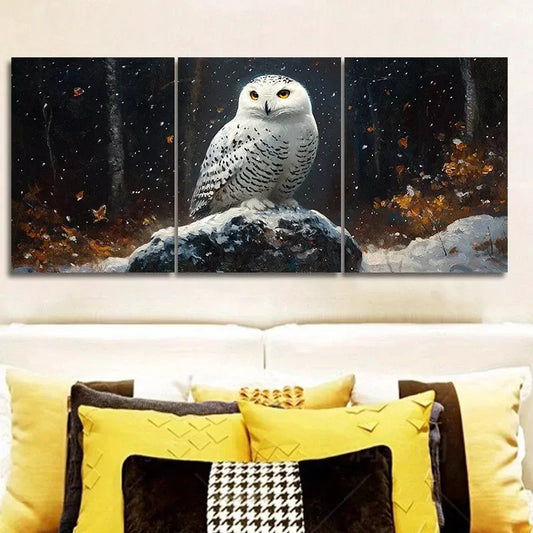 3pcs Snowy Owl in Forest Wall Art Set Canvas Framed 40x60cm - High Quality Print 100% Australian Made Wall Canvas Ready to Hang