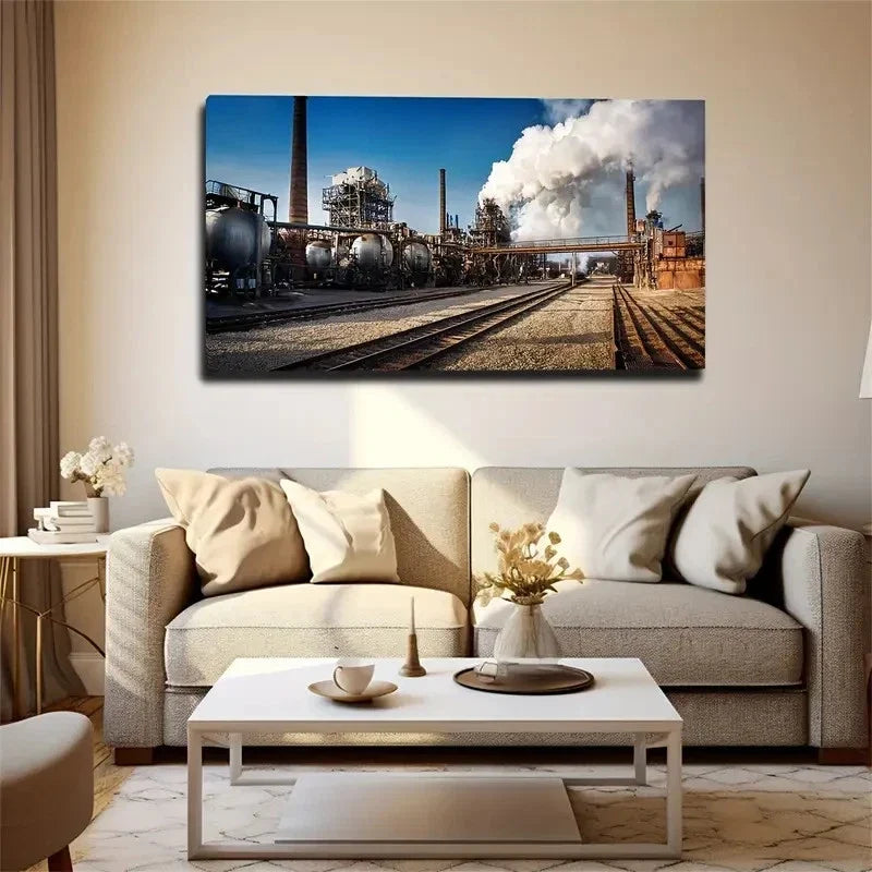 Industrial Revolution Factory Wall Art Canvas Office Home Room Framed 80x45cm