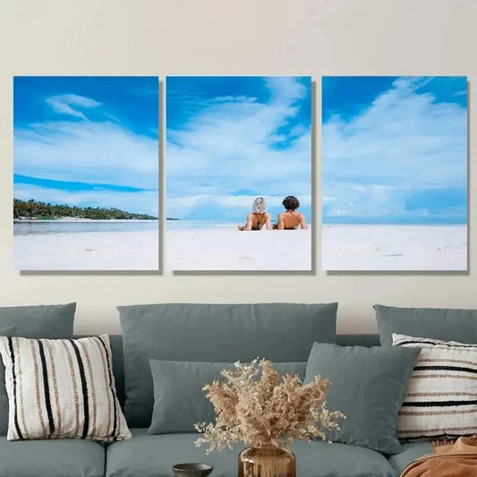 3pcs Beach Scene Palm Trees & Clear Blue Sky Wall Art Set Canvas Framed 40x60cm - High Quality Print 100% Australian Made Wall Canvas Ready to Hang