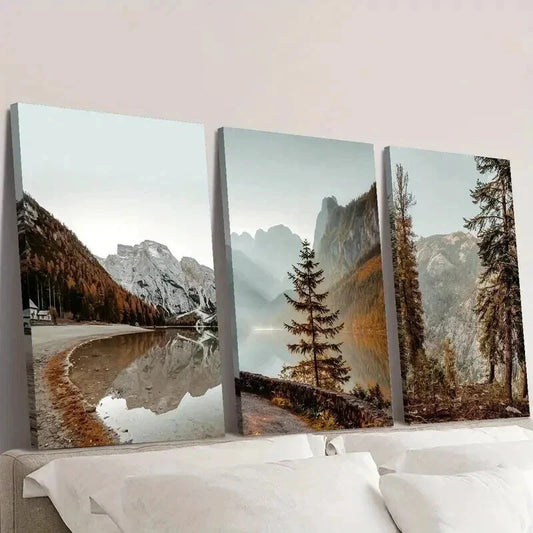 3pcs Dreamy Mountains and Trees Landscape Wall Art Set Canvas Framed 40x60cm - High Quality Print 100% Australian Made Wall Canvas Ready to Hang