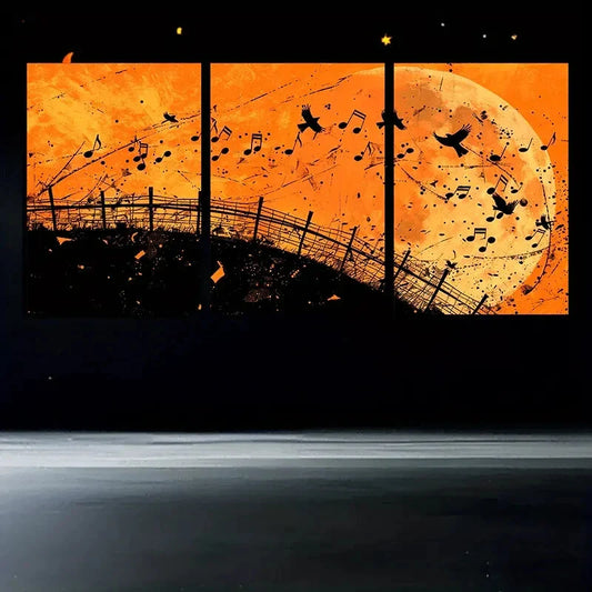 3pcs Moon and Note Stunning Gold Metal Print Ready to Hang Art