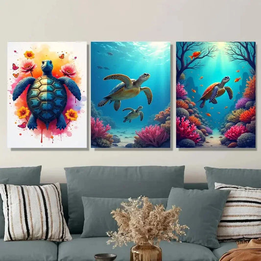 3pcs Colorful Ocean Coral Reefs Marine Creatures Wall Art Set Canvas Framed 40x60cm - High Quality Print 100% Australian Made Wall Canvas Ready to Hang