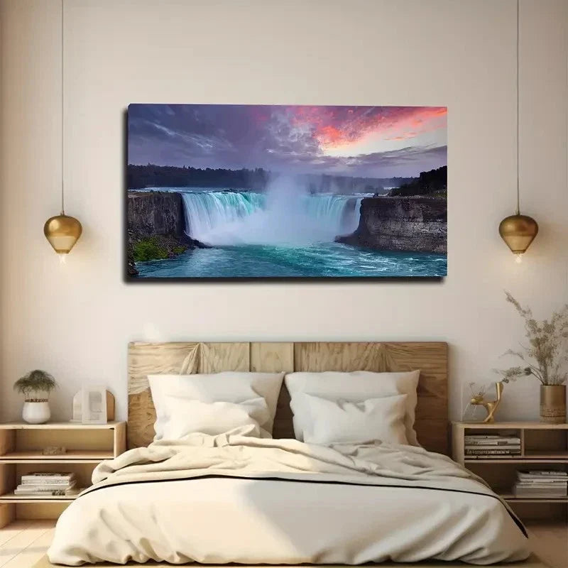 Mist & Sunset Glow Landscape Wall Art canvas office home room framed 120x60cm