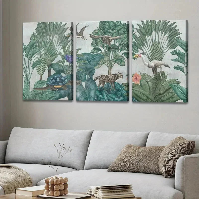 3pcs Tropical Forest & Birds Trees River Clouds Wall Art Set Canvas Framed 40x60cm - High Quality Print 100% Australian Made Wall Canvas Ready to Hang