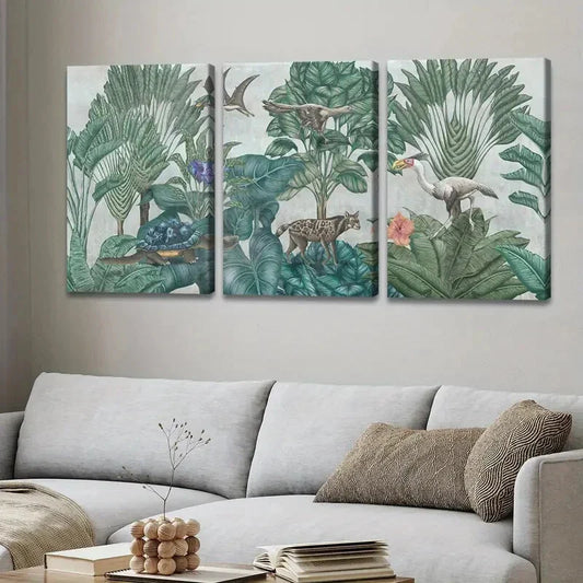 3pcs Tropical Forest & Birds Trees River Clouds Wall Art Set Canvas Framed 40x60cm - High Quality Print 100% Australian Made Wall Canvas Ready to Hang