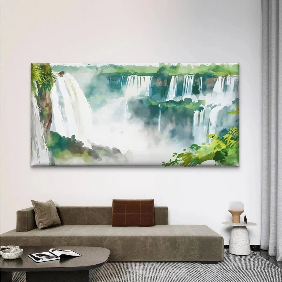 Tropical Waterfall Landscape Wall Art Canvas Office Home Room Framed 80x45cm
