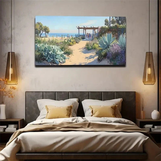 Serene Beach Scene Tranquil Wall Art Canvas Office Home Room Framed 120x60cm