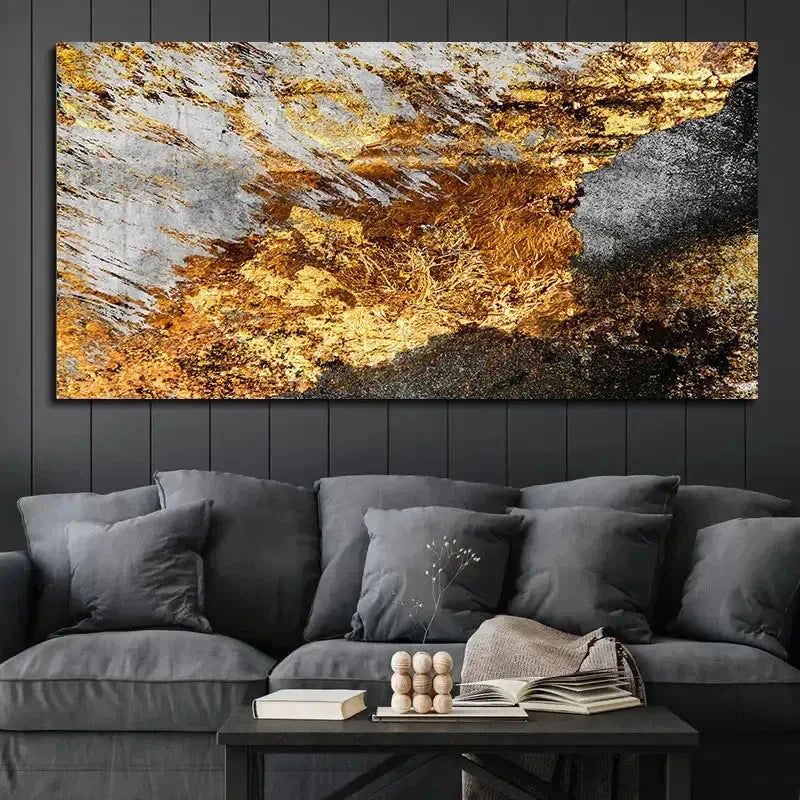 Abstract Golden Graffiti Modern Wall Art Canvas Office Home Room Framed 80x45cm