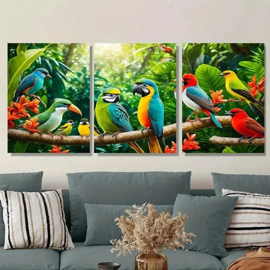 3pcs Colorful Parrot and Exotic Birds Painting Wall Art Set Canvas Framed 40x60cm - High Quality Print 100% Australian Made Wall Canvas Ready to Hang