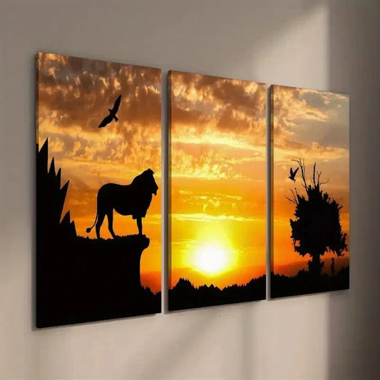 3pcs Lion Sunset & Bird Wall Art Set Canvas Framed 40x60cm - High Quality Print 100% Australian Made Wall Canvas Ready to Hang