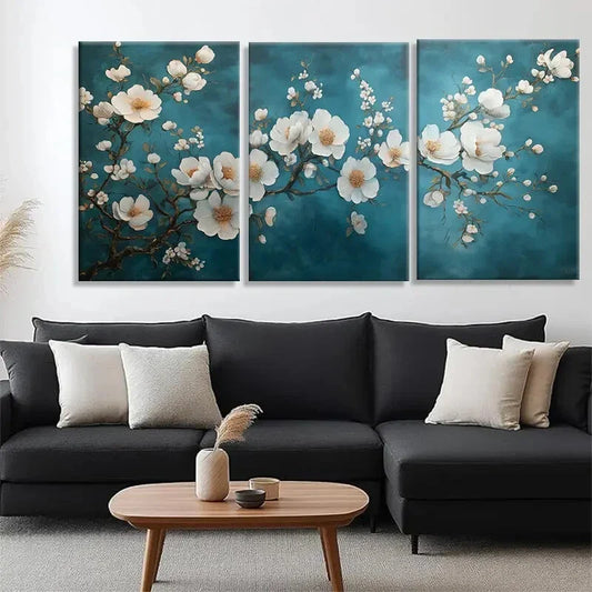 3pcs Elegant White Blossom Branches Perfect Wall Art Set Canvas Framed 40x60cm - High Quality Print 100% Australian Made Wall Canvas Ready to Hang