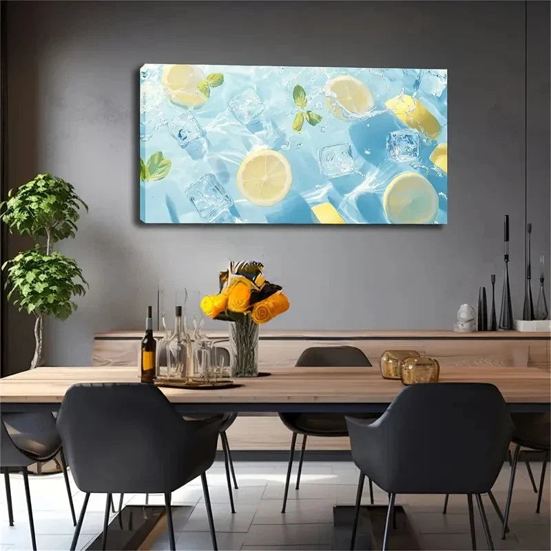 Ice Cubes In Blue Water Wall Art Canvas Office Home Room Framed 120x60cm